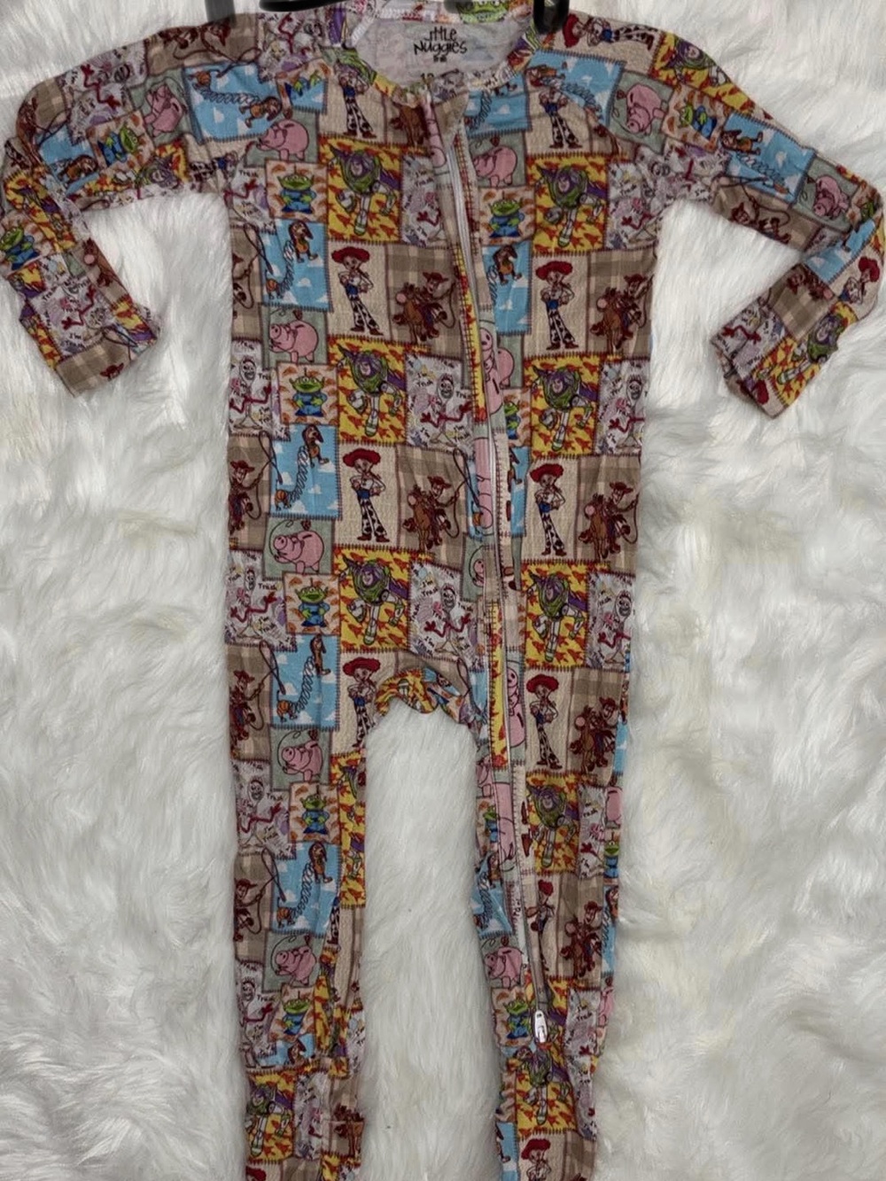 Kids Brown Multi Toy Story Patch-Print Zipper One-Piece